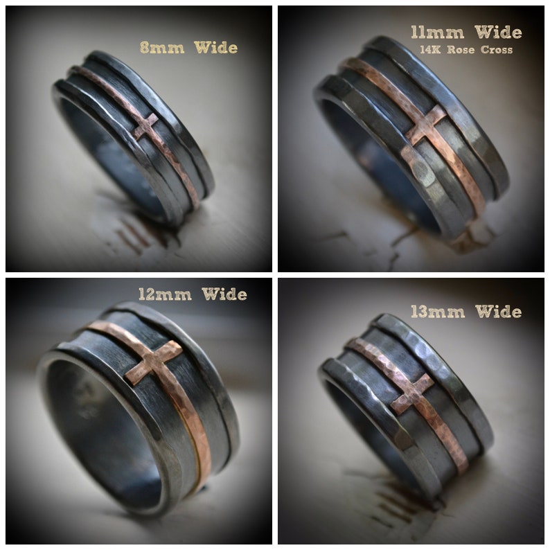 Mens Cross Wedding Band Rustic Hammered Cross Ring Oxidized Etsy