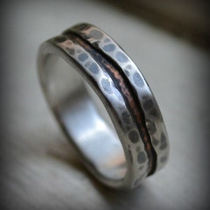 rustic wedding ring, fine silver and copper ring, unisex ring, oxidized ring, handmade wedding or engagement band, fall wedding, customized