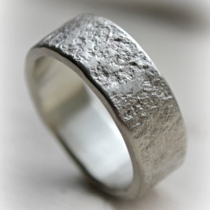 unisex silver ring - matte finish - handmade railroad spike texture artisan designed sterling silver wedding or engagement band - customized