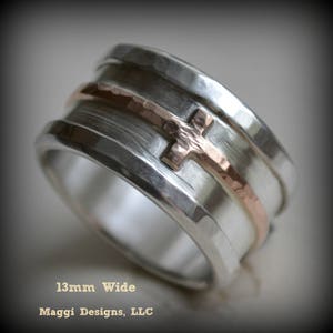 mens cross wedding band, rustic cross ring, fine silver, sterling, copper or 14K gold ring, handmade Christian wedding band - Jesus ring
