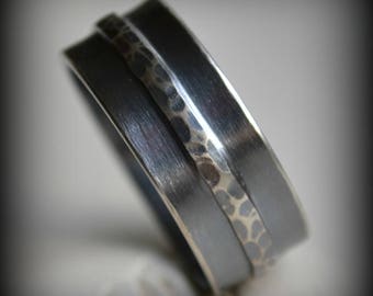 mens wedding band - rustic oxidized sterling silver - handmade artisan designed ring - custom