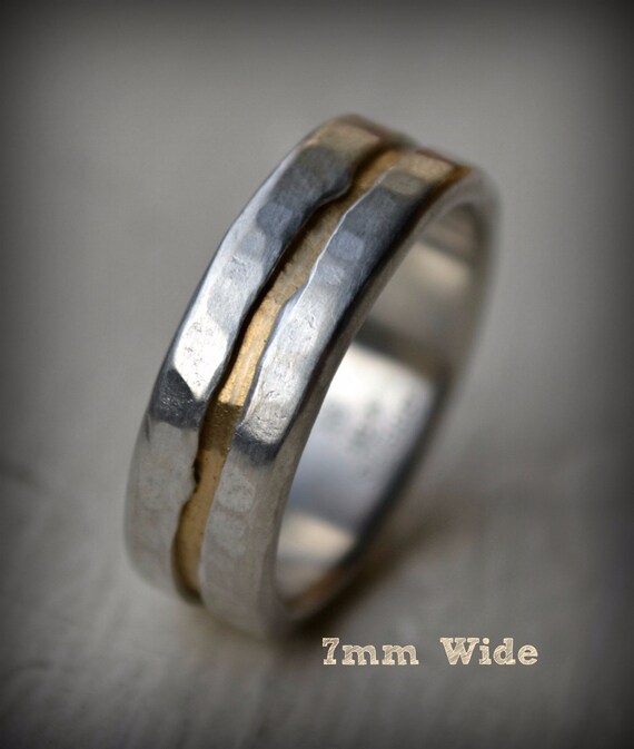 Mens Wedding Band - Fine Silver and Brass - Handmade Artisan