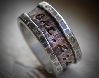 Custom Bible Verse Ring - rustic fine silver and copper - Handmade band - 10mm - 14mm wide