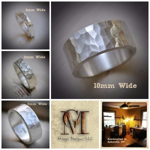 unisex silver ring matte finish handmade hammered artisan designed sterling silver wedding or engagement band customized image 7