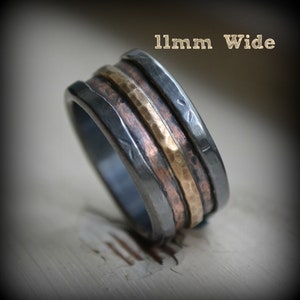 mens wedding band rustic fine silver 14K rose and yellow gold ring handmade artisan designed wide band ring manly ring customized image 5