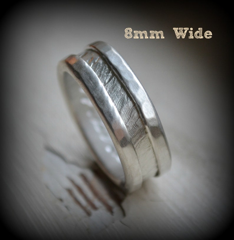 Men's ring fine silver and sterling silver ring handmade hammered artisan designed wedding or engagement band customized image 4