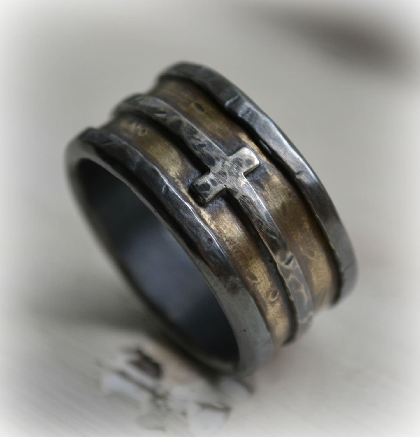 Mens Wedding Band Rustic Fine Silver Brass and Sterling - Etsy