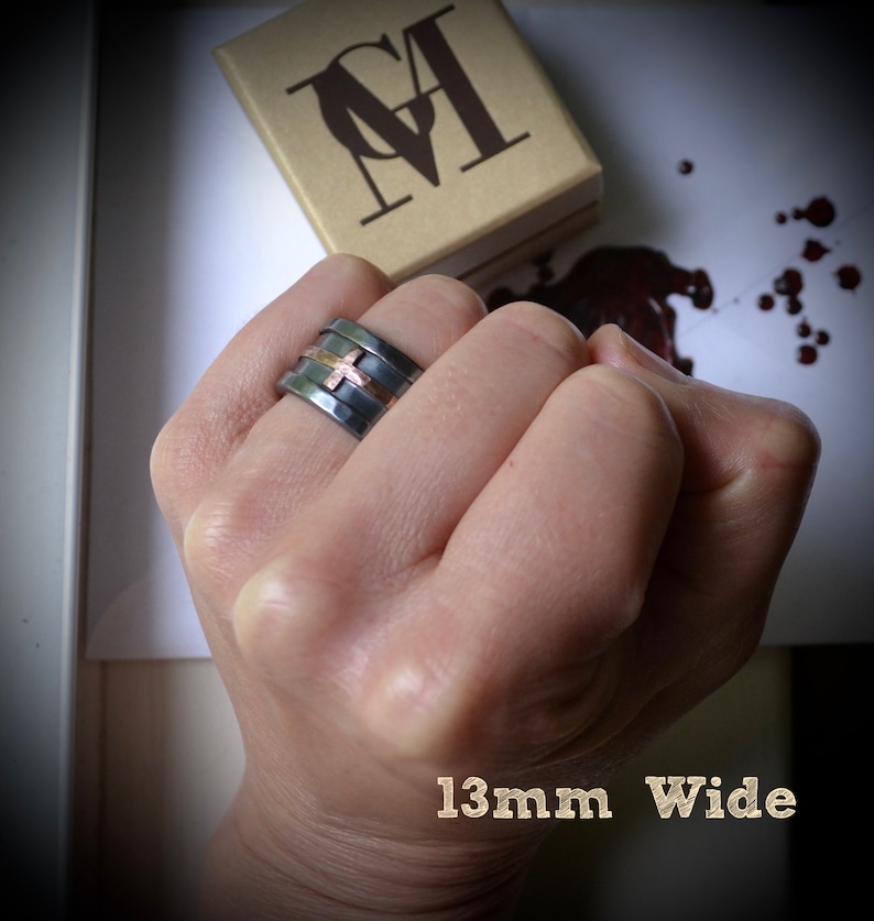 Mens Cross Wedding Band Rustic Hammered Cross Ring Oxidized Etsy