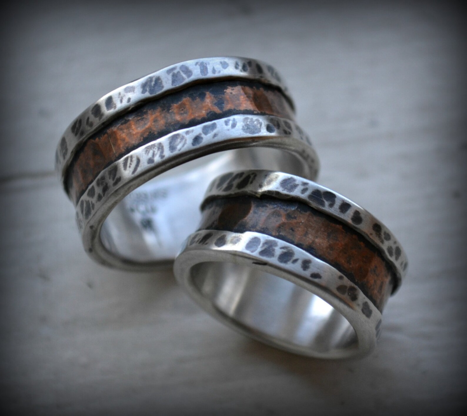 Rustic wedding rings fine silver and copper handmade Etsy