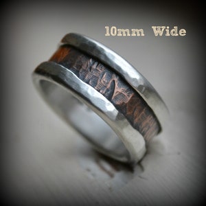 mens wedding band rustic fine silver and copper ring handmade artisan designed wedding or engagement band customized image 3