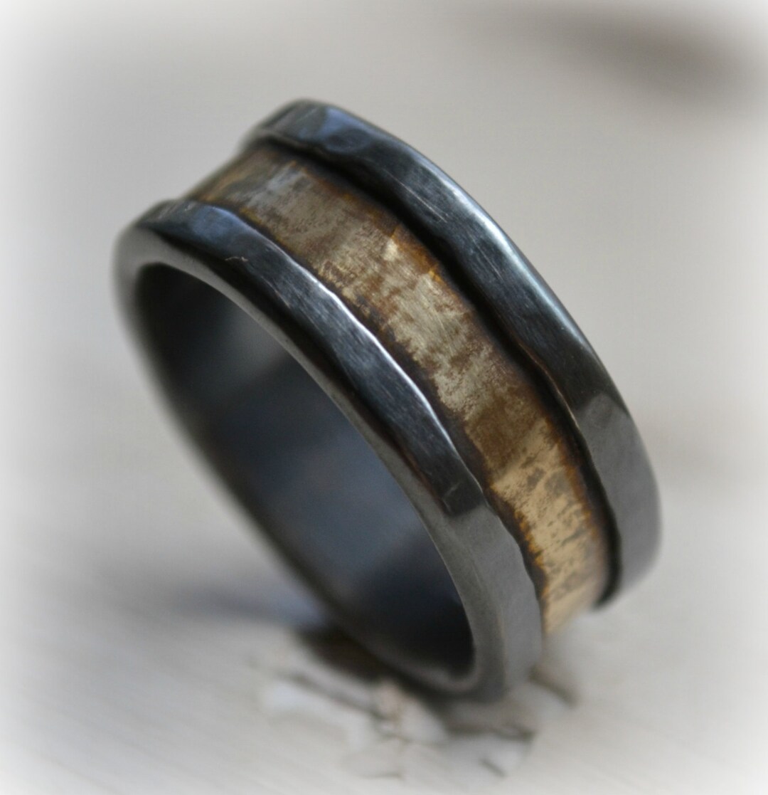 Rustic Fine Silver and Brass Ring Handmade Oxidized and - Etsy