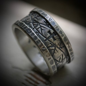 mens wedding band, rustic fine silver and sterling silver crown of thorns ring, handmade wide band ring, manly ring - custom ring