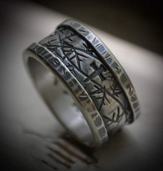 Mens Wedding Band, Rustic Fine Silver and Sterling Silver Crown of