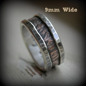 rustic fine silver and copper ring oxidized ring hammered ring artisan designed handmade wedding or engagement band customized ring image 3