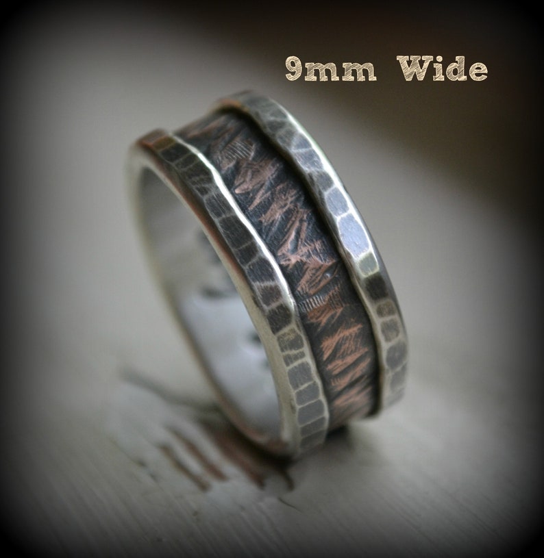 rustic fine silver and copper ring oxidized ring hammered ring artisan designed handmade wedding or engagement band customized ring image 3