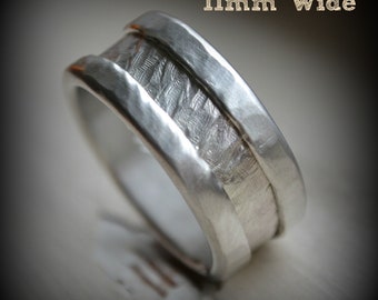 Mens wedding band - rustic fine silver and sterling silver - handmade artisan designed ring - custom