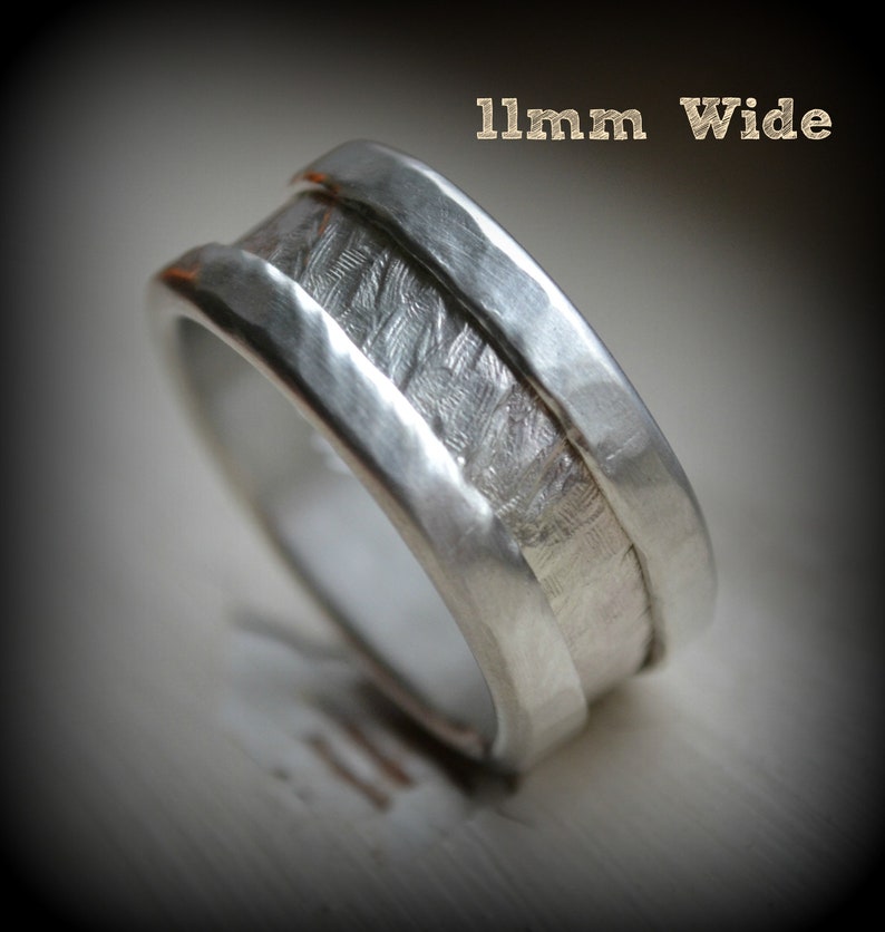 Men's ring fine silver and sterling silver ring handmade hammered artisan designed wedding or engagement band customized image 1