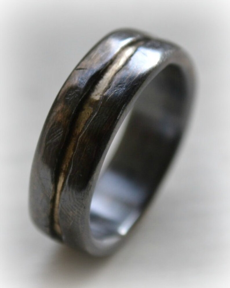 Mens Wedding Band Rustic Fine Silver and 14K Yellow Gold Etsy