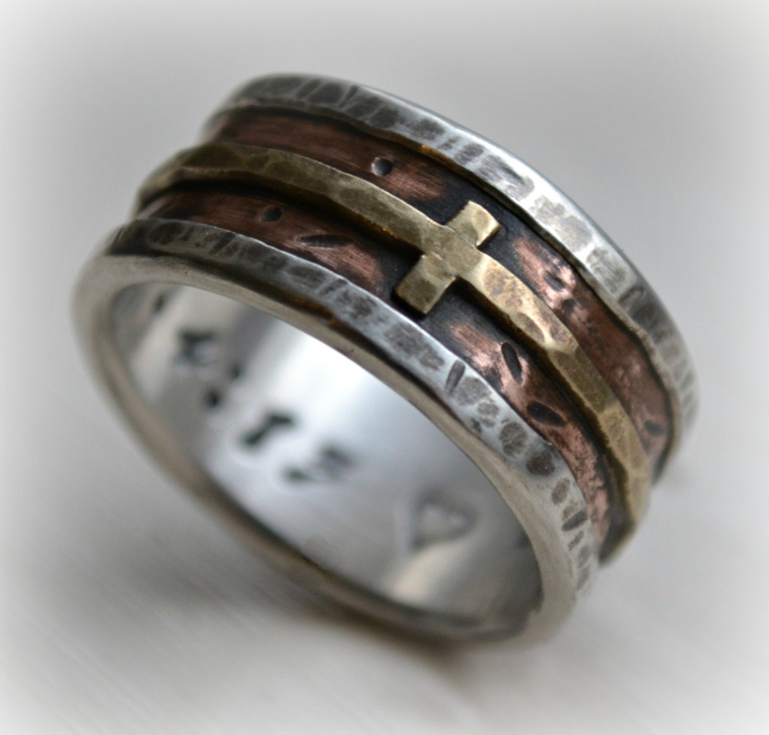 Christian Ring - Cross of Charlemagne, Hand engraved - Silver and Gold |  MasonArtStore