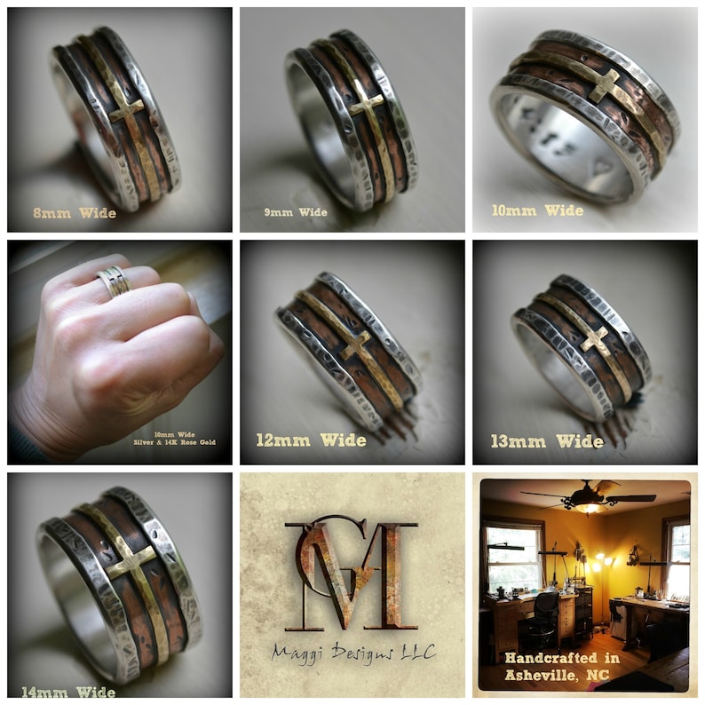 Mens wedding band rustic fine silver copper and brass cross Etsy