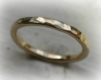 womens 14K yellow gold wedding band - handmade artisan designed hammered ring - custom