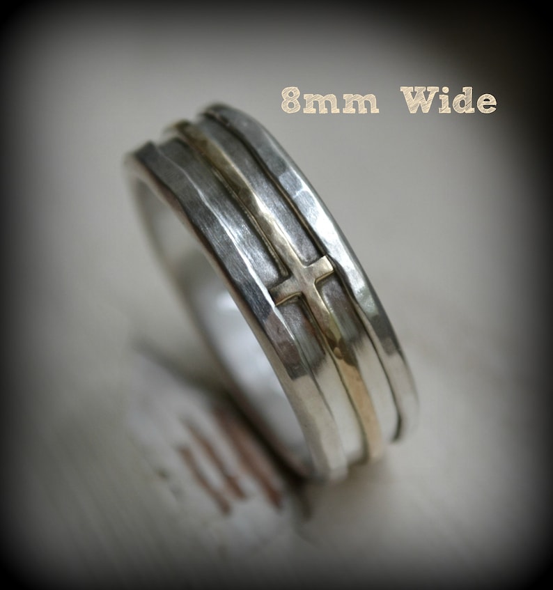 Mens Cross Wedding Band Rustic Cross Ring Fine Silver Etsy