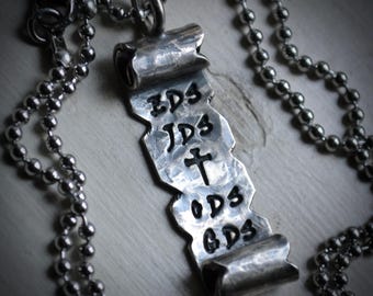 Custom Family Initials Necklace - Christian - Handcrafted artisan designed, Sterling silver  Vintage Scroll - Custom Bible Verse