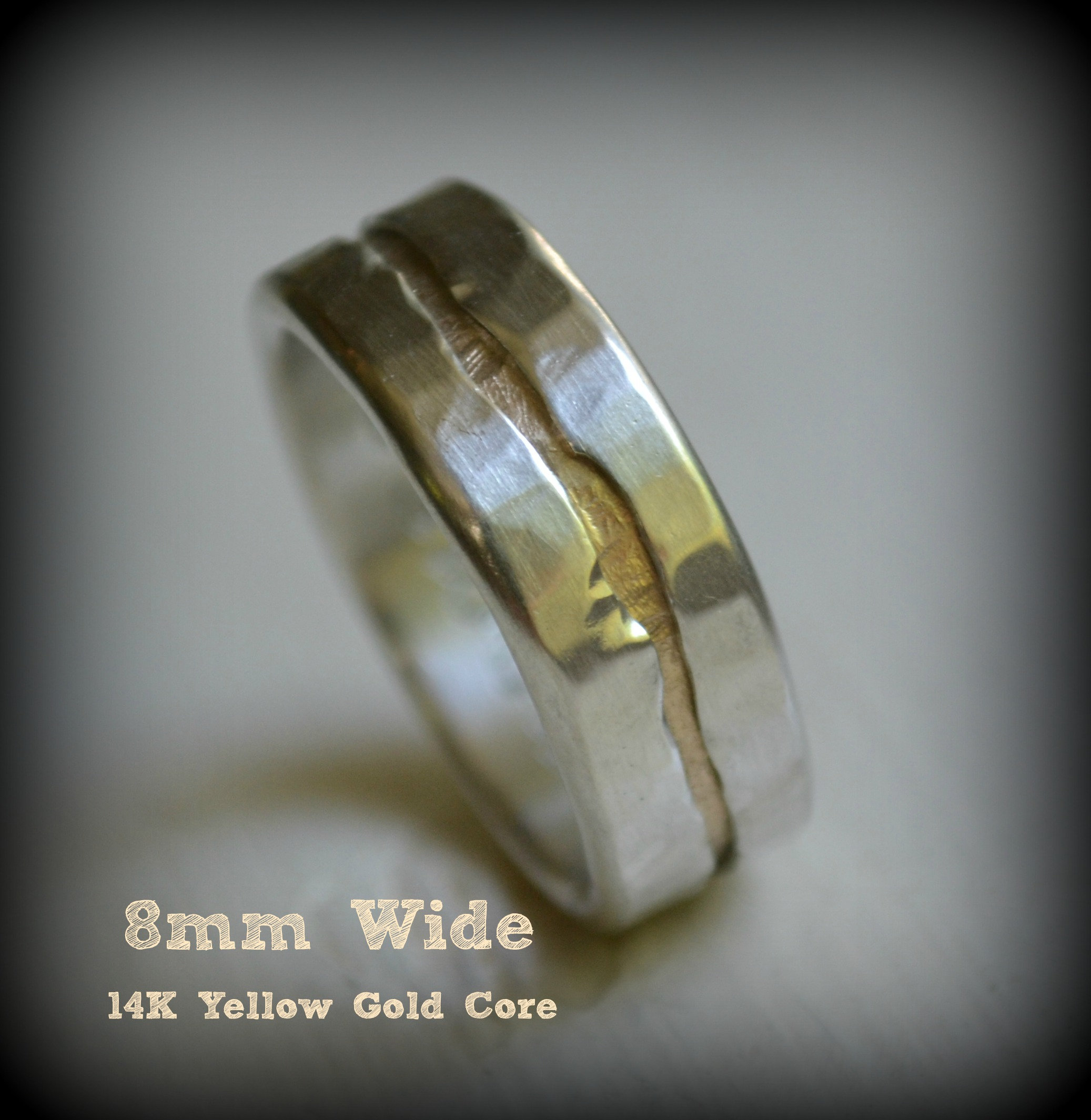 Mens Wedding Band - Fine Silver and Brass - Handmade Artisan