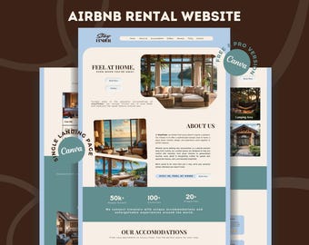 Editable Airbnb Rental Website Canva Template Modern Minimalist Landing Customizable Vacation Rental Property Management Beige Blue Digital