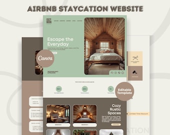 Airbnb Staycation Canvaウェブサイト編集可能テンプレート 素朴なテーマのレンタルバケーションサイト予約テンプレート