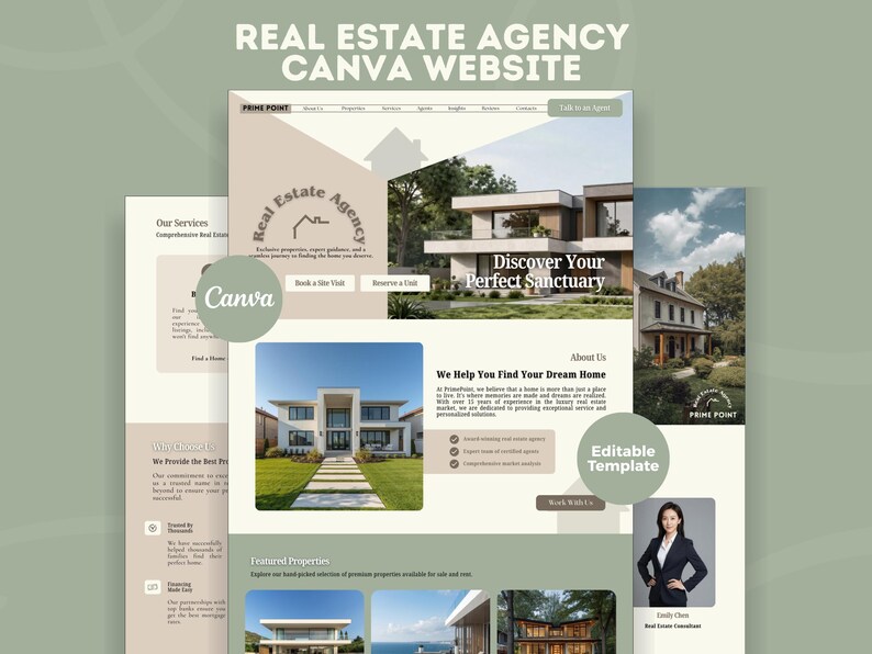 Real Estate Agency Canva Website Template Property Management Landing ...