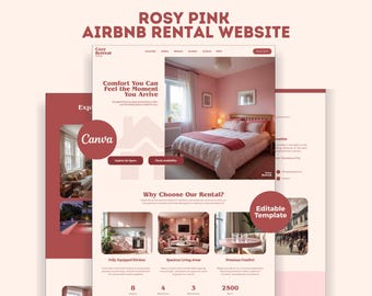 Canva Airbnb予約サイト ステイケーションレンタル物件 ロージーピンクのAirbnbウェブサイトテンプレート 編集可能なミニマルデザイン 高級バケーション滞在