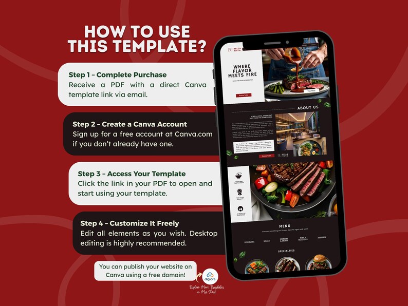 Canva Food Restaurant Website Template Fine Dining Steakhouse Modern ...
