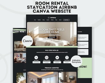 部屋レンタル ステイケーション ウェブサイト Airbnb ホスト Canva テンプレート バケーション ダーク ブラック グリーン ランディングページ ビジネス 不動産 サイト