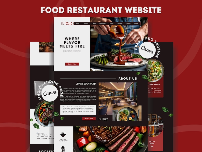 Canva Food Restaurant Website Template Fine Dining Steakhouse Modern ...