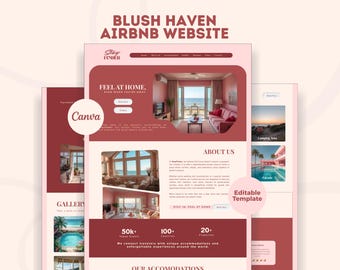 Blush Haven Airbnbウェブサイトテンプレート ピンクのCanvaランディングページデザイン モダンな部屋 アパートメント物件掲載ページ 編集可能な短期レンタル