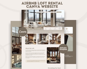 ロフト Airbnb Canva テンプレート ブラウン ベージュ カラー デザイン Bnb ホスト サイト ランディング ページ バケーション レンタル ウェブサイト ルーム アパートメント ウェブ インスタント デジタル