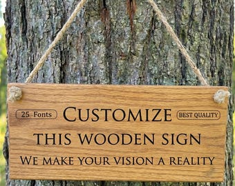Personalised Solid Oak Hanging Sign | Custom Engraved Wood Plaque