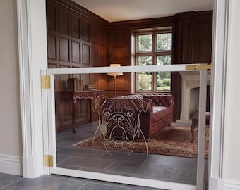 Custom Pet Portrait Acrylic Dog Gate | Engraved Plexiglass Baby & Child Safety Barrier