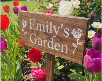 Personalized Oak Garden Stake Sign | Engraved Memorial Plaque