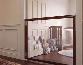 Custom Acrylic Stair Gate | Wood and Plexiglass Clear Pet & Child Safety Barrier