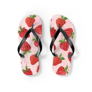 Strawberry Flip Flops, Fun Summer Sandals, Beachwear, Poolside Accessories, Cute Footwear, Vacation Essentials