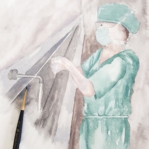 Surgical scrub original watercolor painting, medical art, decor, doctor&#39;s office, nurse, surgeon, gift idea, medical illustration, 11x15