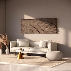 Arte de parede ondulada paramétrica | Painel de parede de madeira 3D moderno para CNC | Arquivo de decoração digital em camadas | Design de interiores minimalista | Decoração de parede moderna