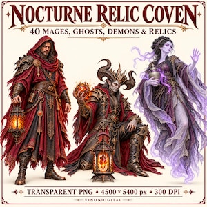 Dark Wizard PNG Bundle, Ghost Mages, Demons and Magical Relics for Gothic Crafts