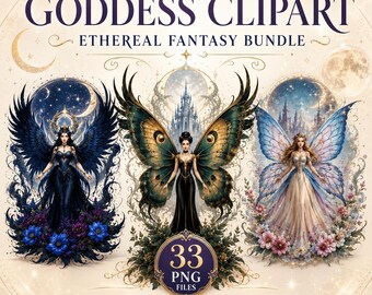Dark Fantasy Goddess PNG Bundle, Celestial Angel Wings, Fairy Clipart PNG