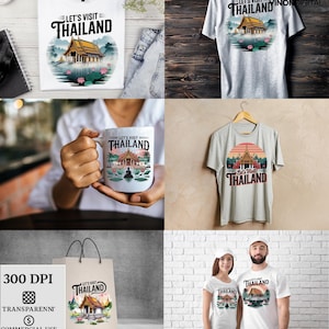 Thai Temple Clipart PNG Bundle: Travel Illustration, 4000x4000 px (Digital Download