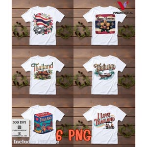 Thailand PNG Bundle – 6 Vintage Thailand Travel Designs | 4000x4000px | 300 DPI | Transparent Background