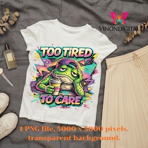 Funny Grumpy Frog with Coffee PNG | Too Tired To Care Meme (Digital Download)