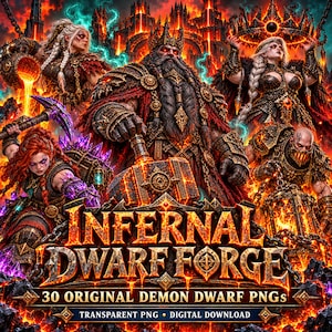 Demon Dwarf PNG Bundle, 30 Dark Fantasy Forge Characters for Sublimation and Crafts